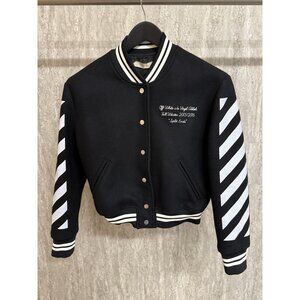 Off-White Black & White Striped Varsity Jacket S Virgin Wool Blend